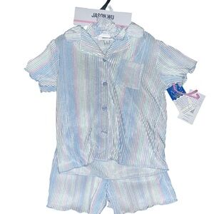 Jason Wu Kids Pastel Striped Pajama Set With Headpiece